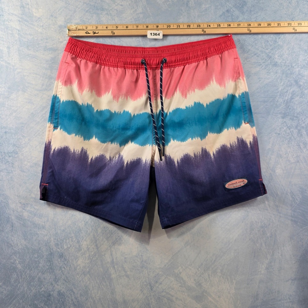 Vineyard Vines Mens Small Tie Dye Stripe Swim Trunks Pink Blue Board Shorts S
